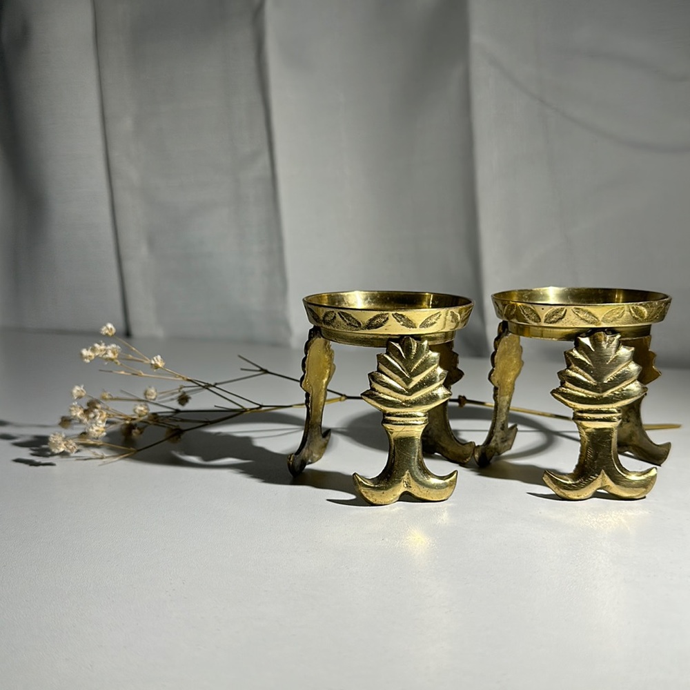 Vintage Brass Gazing Ball Stands, Set of 2 Made in India